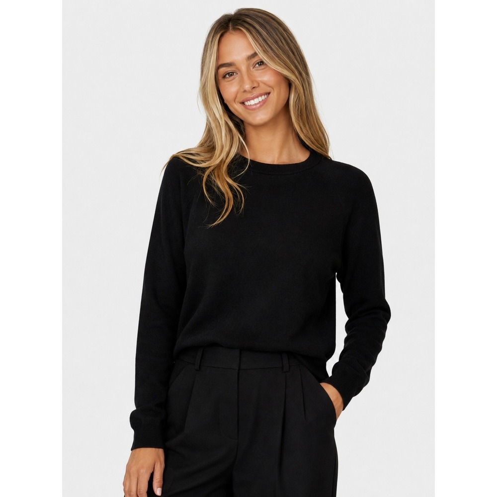 Naked Cashmere 100% Cashmere Black Crew Neck Raglan Pullover‎ Sweater S